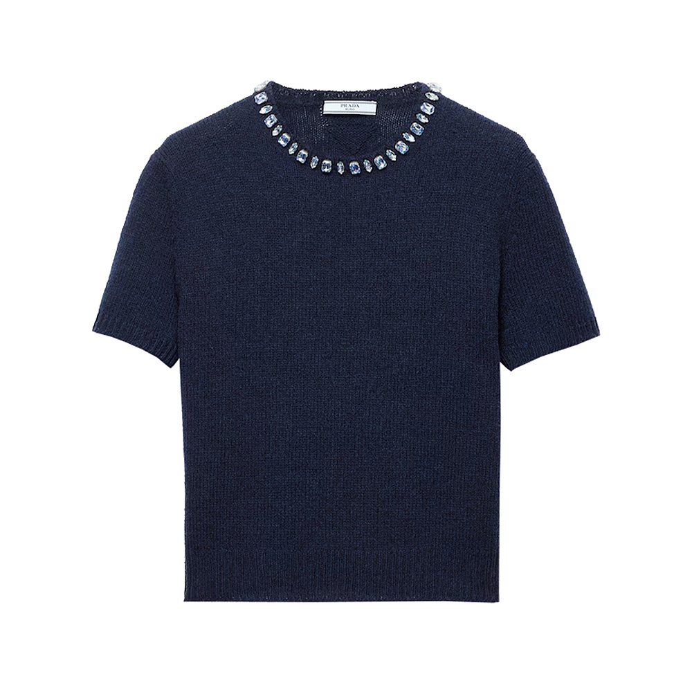 1h可退 PRADA 女士针织衫 P24V2B18M6F0008 SS2026 蓝色 GIROCOLL - 图2