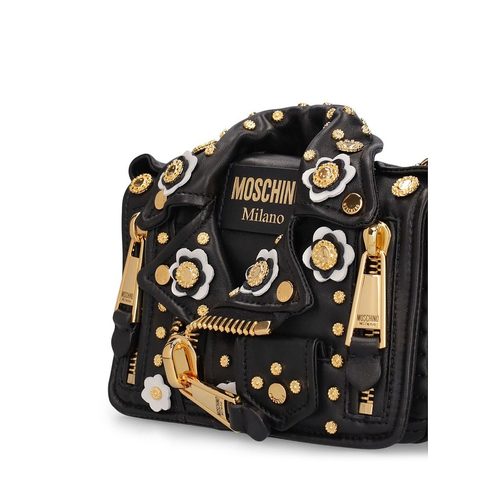 香港直邮潮奢 Moschino 莫斯奇诺 女士 Cloud Padlock Biker皮革 - 图2