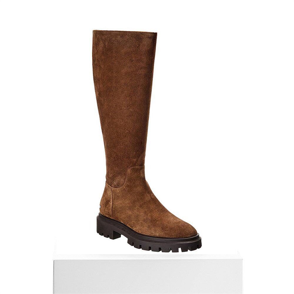 自营Stuart Weitzman Ultra Lug绒面及膝靴棕色女款高筒靴舒适时 - 图3