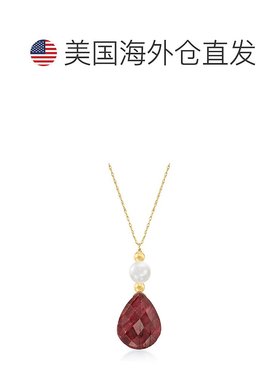 自营 Ross-Simons 红宝石和养殖珍珠吊坠项链 14 克拉黄金 18 英