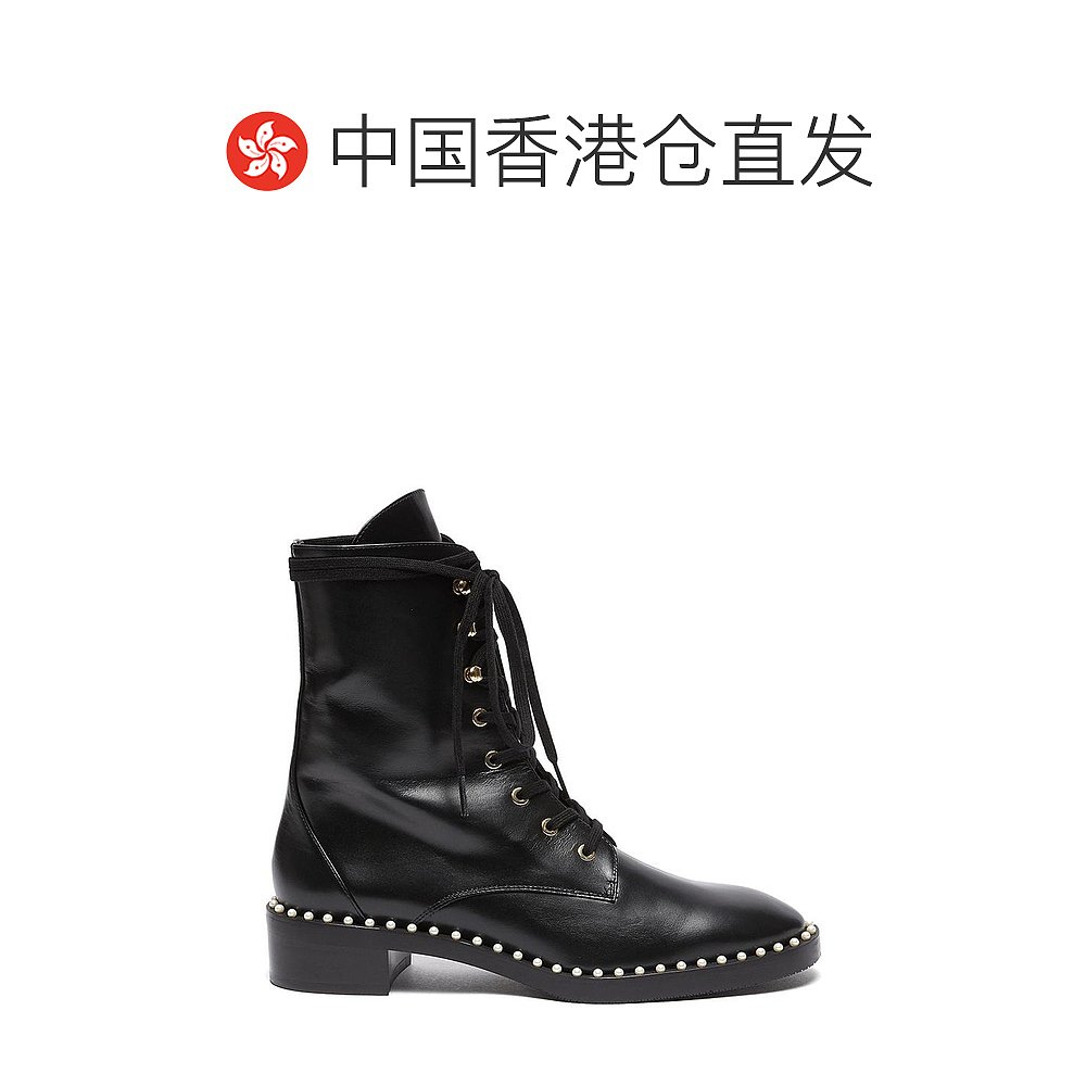 香港直邮STUARTWEITZMAN 女士黑色皮革马丁靴 SONDRAS3138BLK - 图1