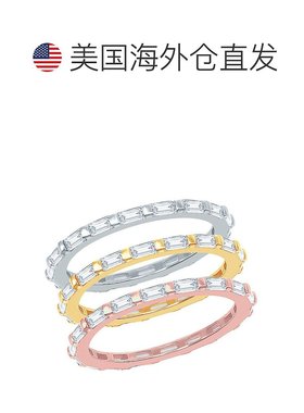 自营 simona 纯银三色长方形 CZ 和串珠永恒三环戒指 - 8 号 - 三