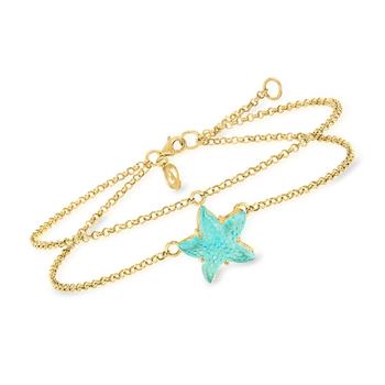 Ross-Simons Italian Light-Blue Glass Anklet ໃນ 18kt