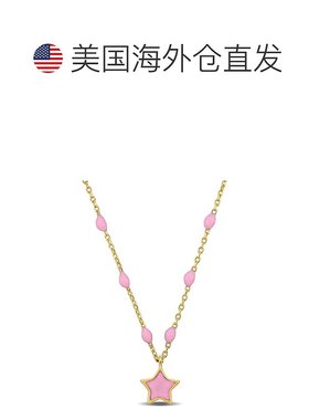 自营 Mimi & Max 女式 14K 黄金粉色珐琅星形项链配弹簧环扣 - 16