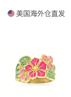 自营 Ross-Simons 14 克拉黄金意大利多色珐琅花朵戒指 - 黄色 美