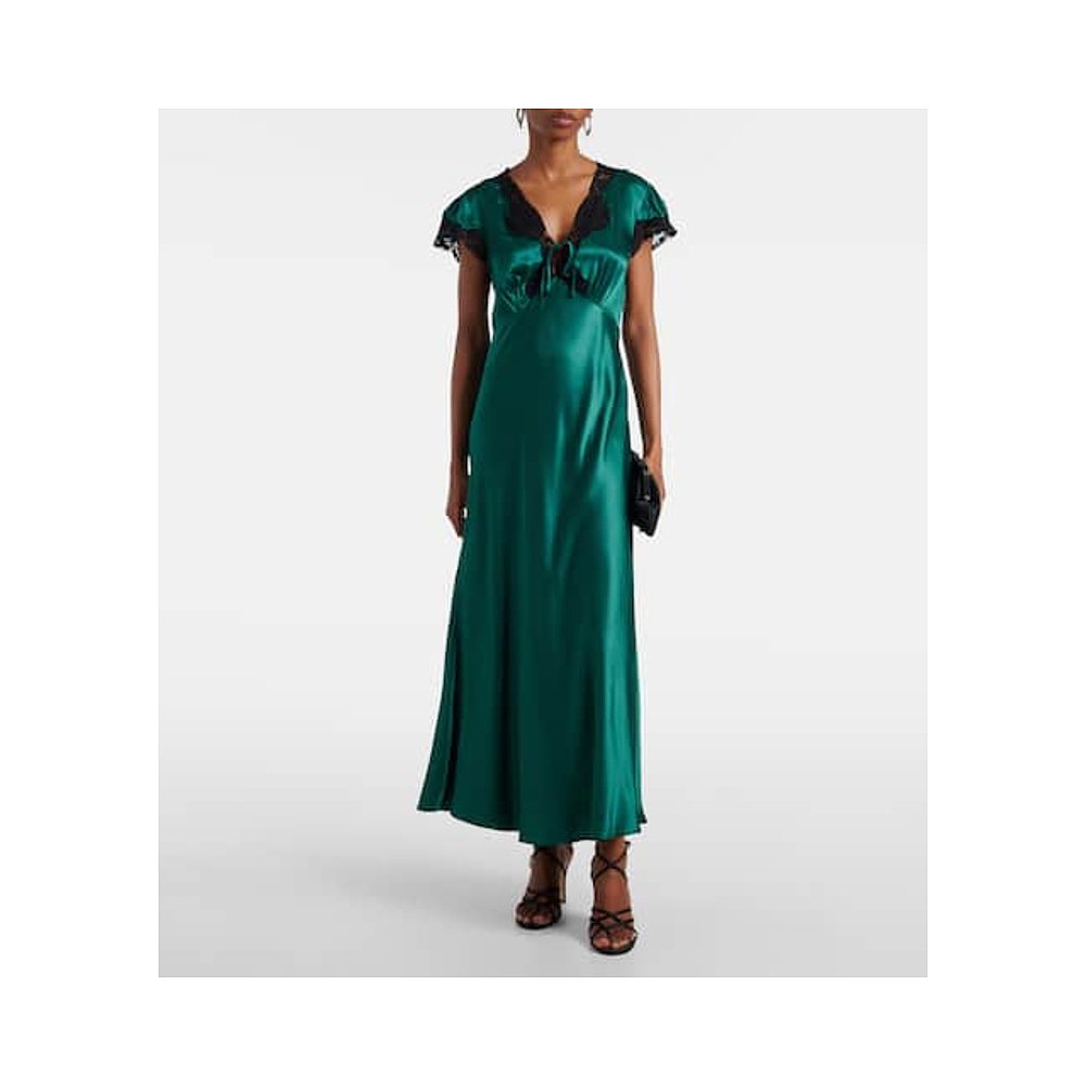 1h可退 香港直邮RIXO 女士 Amari 缎面中长连衣裙 green绿色 舒适 - 图0