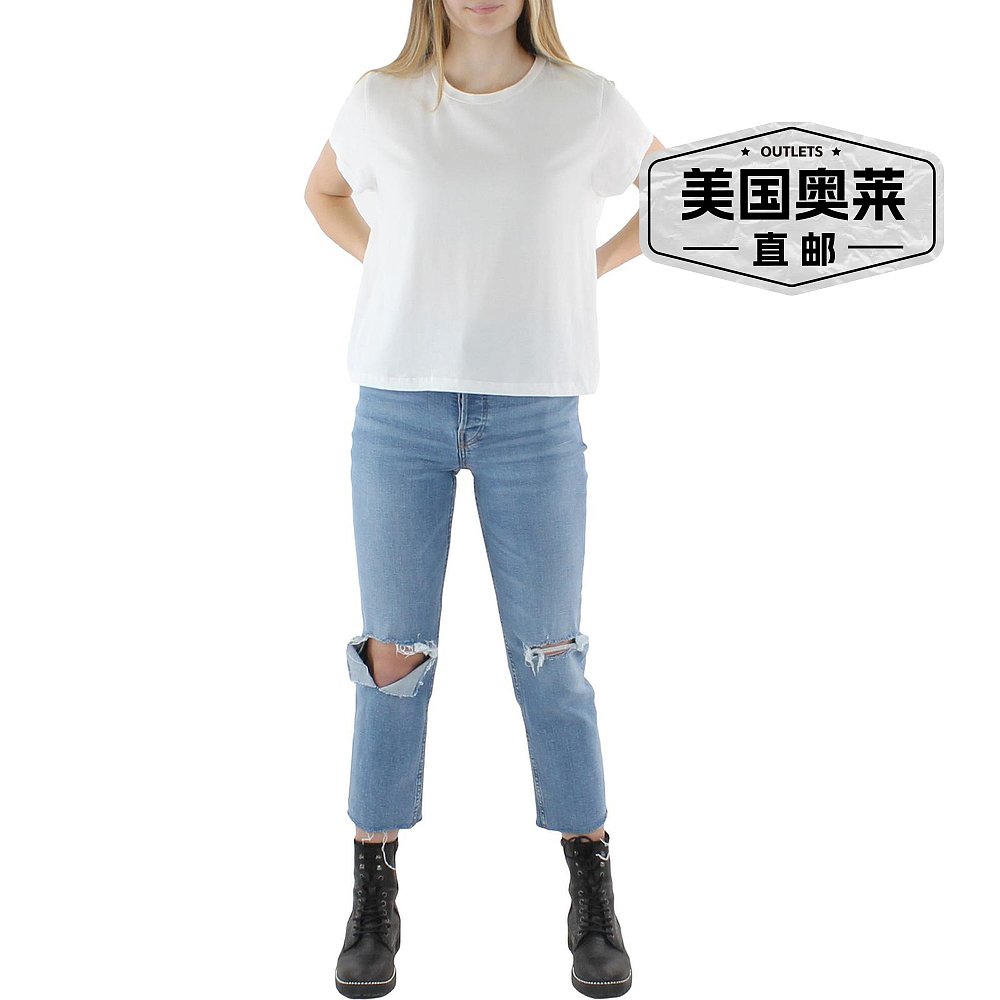 dknyWomens Stretch Crewneck T-Shirt- white【美国奥莱】直发-图0