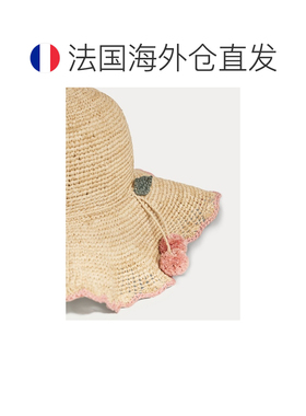 自营欧洲直邮Bonpoint小樱桃 女孩天然色藤条手工编织宽檐帽