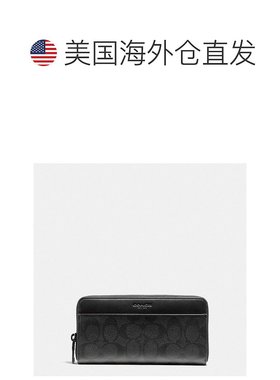 美国直邮COACH 标志性帆布手风琴钱包 25517 黑色/黑色/牛血色