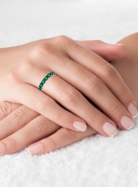 美国直邮Macy's|镀铑纯银绿色公主方晶锆石永恒戒指