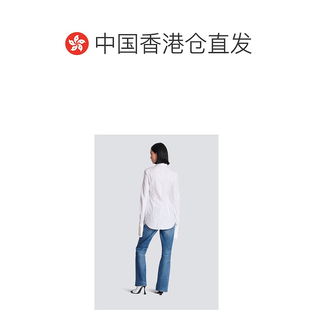 香港直邮潮奢 Balmain 巴尔曼 女士 喇叭袖口长袖衬衫 CF0HS355CE - 图1