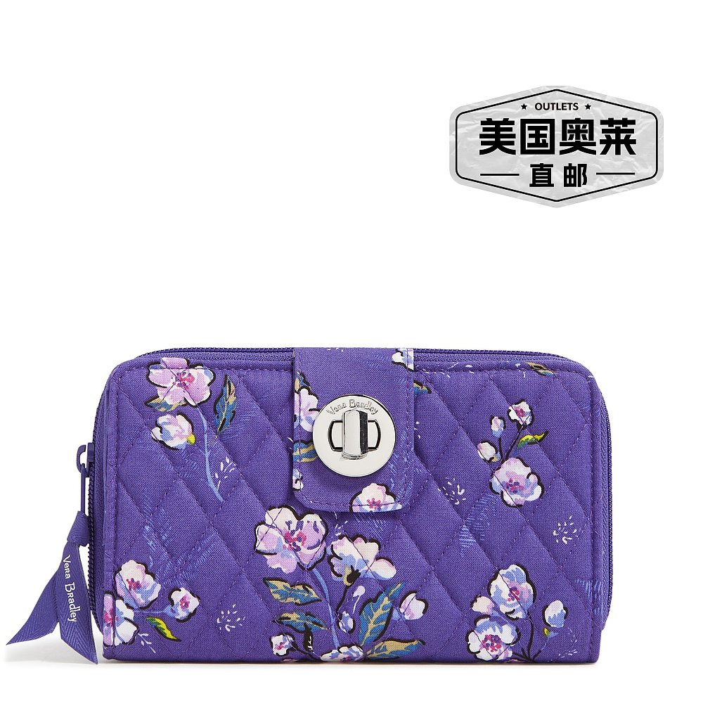 Vera Bradley 棉质 RFID 转锁钱包 - 野玫瑰 【美国奥莱】直发 - 图0