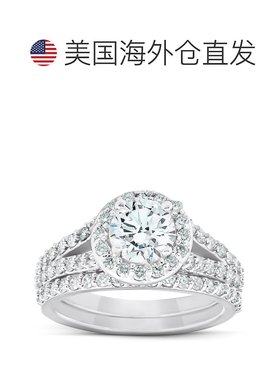 自营 pompeii32 克拉钻石光环多排订婚戒指结婚戒指套装 14k 白金