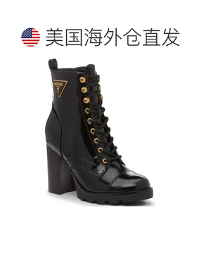 自营Guess Neadyn Boots Women's Black Lace Up Block Heel Moto