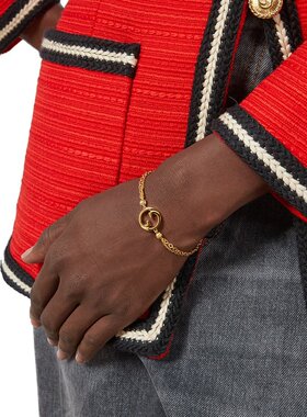 GUCCI/古驰 23新款BLONDIE女士金色双G链条搭扣金属手链
