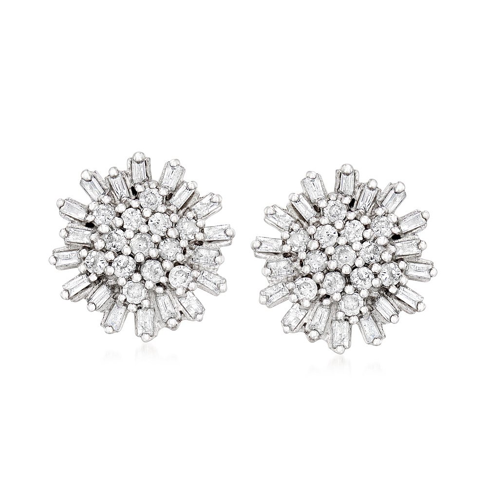 Ross-Simons Diamond Cluster Earrings in Sterling Silver- wh-图2