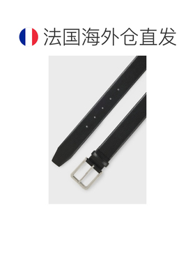 自营欧洲直邮HUGO BOSS雨果博斯 男士黑色粒面皮革弧形商务腰带