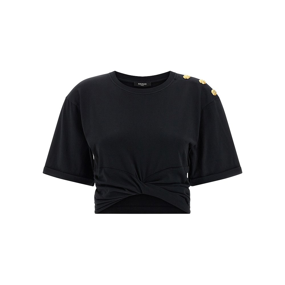 1h可退 BALMAIN 女士T恤 FF0EE012GF23EDY AW2025 黑色 T-shirt w - 图2