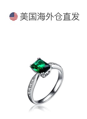 自营 genevive 纯银配祖母绿和钻石立方氧化锆祖母绿切割法式密钉