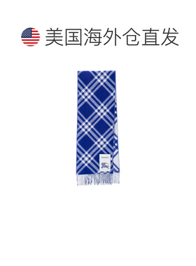 自营burberry格子流苏边围巾-蓝色 美国奥莱直发博柏利