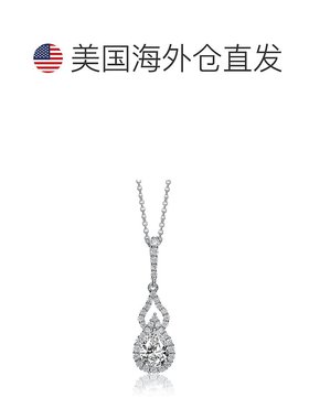 自营 GENEVIVE 纯银立方氧化锆光环两个梨形项链 - 银白色 美国奥