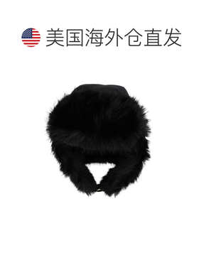 自营moose knuckles黑色毛绒皮草镶边棉混纺帽子-黑色 美国奥莱