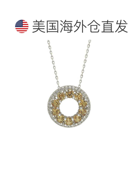 自营Suzy Levian 纯银黄色和白色蓝宝石和钻石口音双圆圈永恒吊坠