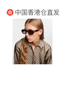 1h可退 香港直邮Gucci 古驰 女士 双G椭圆形太阳眼镜 brown棕色