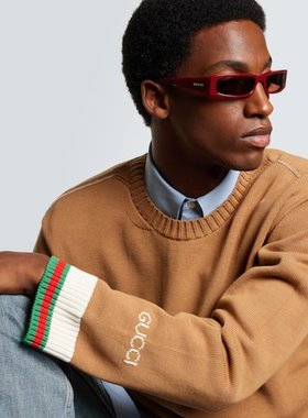 Gucci 古驰 男士 徽标矩形太阳眼镜 red红色 舒适时尚