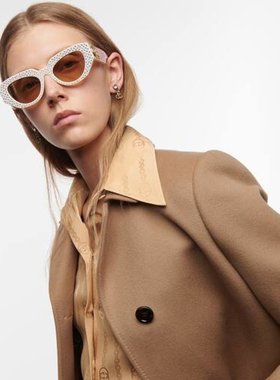 Gucci 古驰 女士 精饰椭圆形太阳眼镜 white白色 舒适时尚