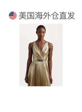 自营Women's Lauren Ralph Lauren Jarieta Dress Gold Pleated S