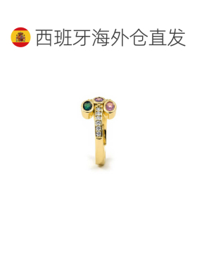 欧洲直邮LUXENTER Folant彩色锆石戒指 18K黄金电镀 西班牙轻奢珠