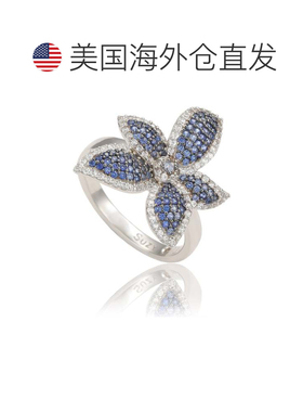 自营Suzy Levian 纯银蓝色蓝宝石和白色蓝宝石花朵戒指 - 蓝色 美