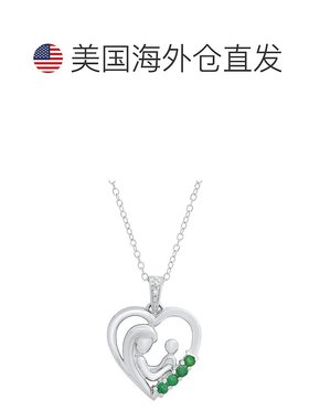 自营max + stone纯银促销祖母绿和钻石口音母婴项链吊坠 - 祖母绿