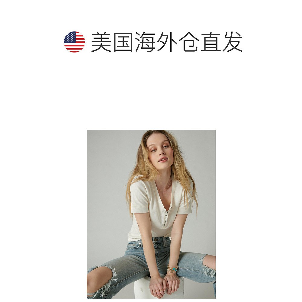 Lucky Brand 女式短袖亨利 T 恤 - 白色 【美国奥莱】直发 - 图1