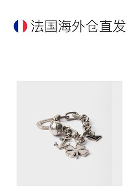 自营欧洲直邮Prada普拉达 男士深灰色金属三角标识手链独特饰品