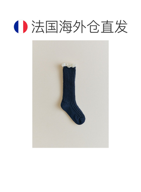 欧洲直邮自营Sezane Elena女孩海军蓝有机棉蕾丝高筒袜