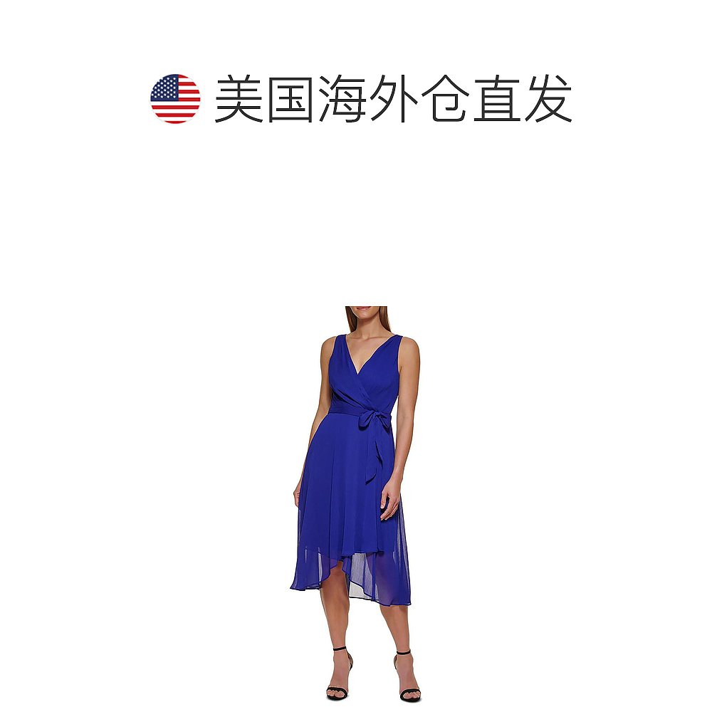 dkny女士 Chiffon Faux-Wrap Fit & Flare Dress berry blue 【美 - 图1