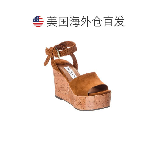 自营Jimmy Choo Jori 100 Suede & Cork Wedge Sandal - brown 美 - 图1