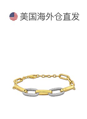 自营 Mimi & Max 椭圆形链环手链带白色闪光珐琅黄银 8+1 英寸 -