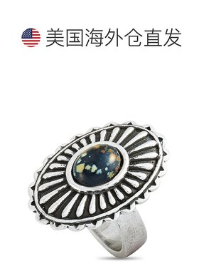 自营 King Baby 大号 Starburst Concho 银和斑点绿松石戒指 - 多