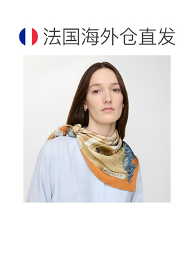 自营欧洲直邮Burberry博柏利 Wardrobe女士南瓜橙色桑蚕丝印花方