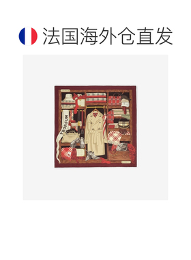 自营欧洲直邮Burberry博柏利 Wardrobe女士牛血红色真丝印花方巾
