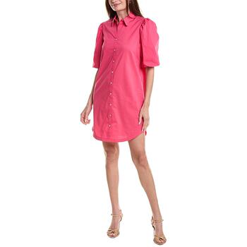 Nicole Miller Puff Sleeve Shirt Dress - ຜົມຊື່ສີບົວ