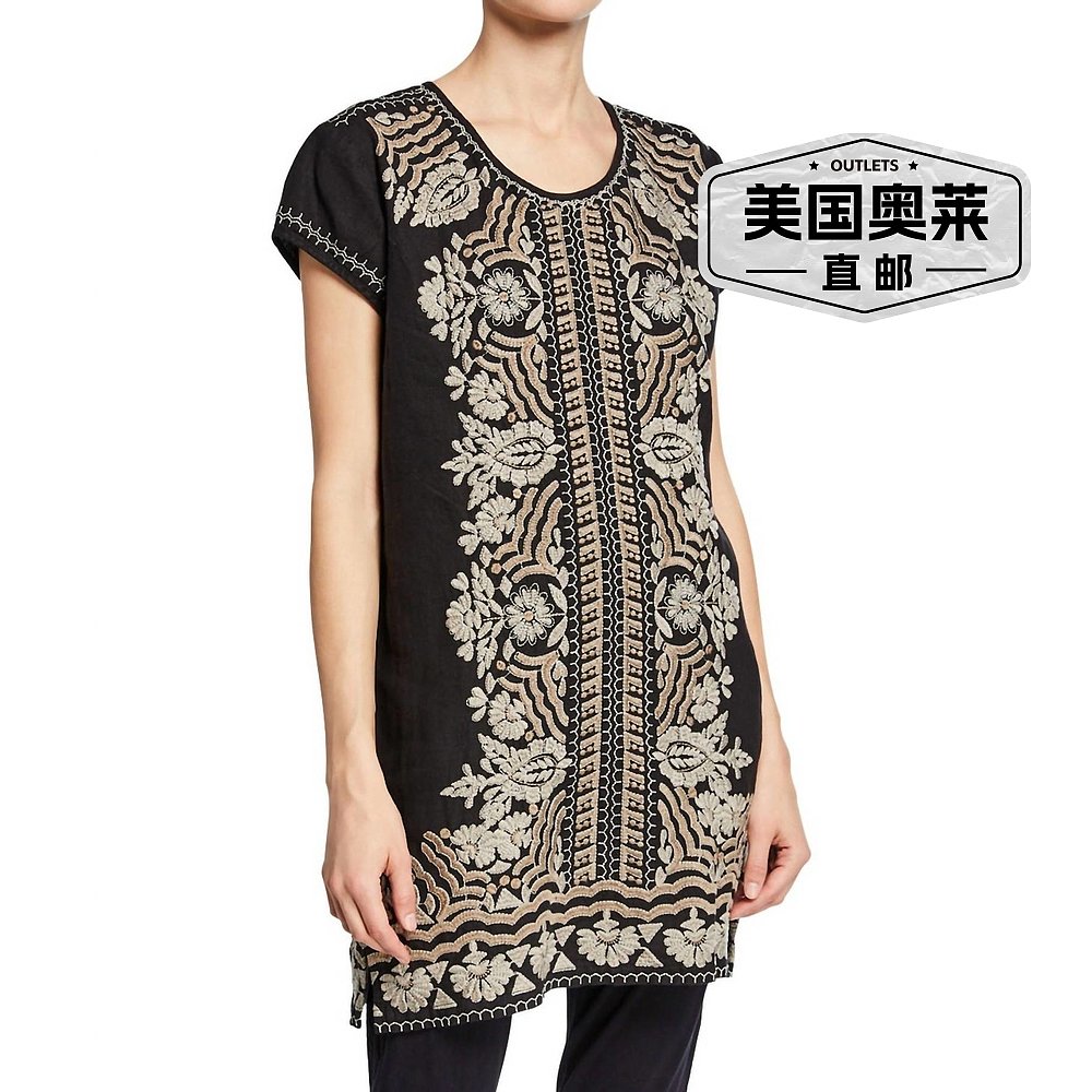 johnny wasRita Peasant Tunic Dress In Black black 【美国奥莱 - 图0