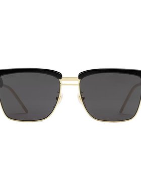 GUCCI/古驰 男女同款黑色醋纤及金色金属方形镜框灰色镜片太阳镜