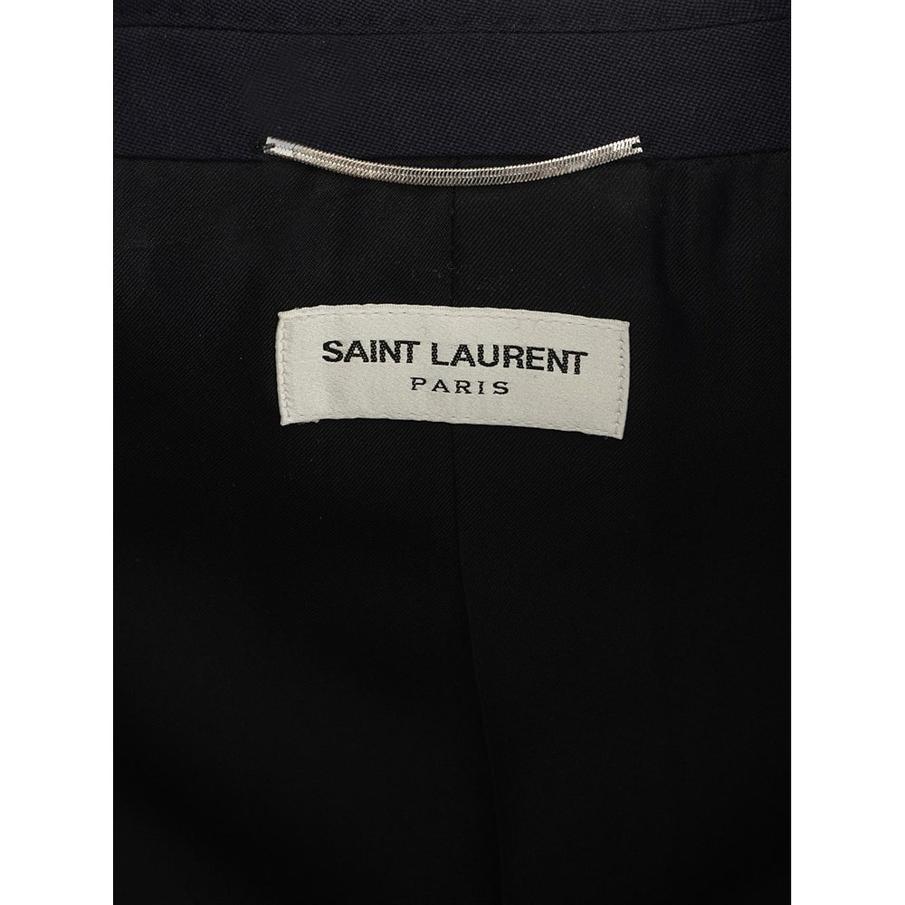 Saint Laurent 海军蓝尖顶翻领两件式羊毛西装套装 509536Y512W - 图3