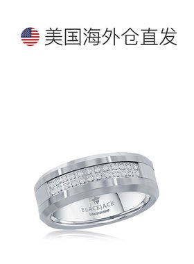自营blackjackBACKJACK 拉丝和抛光双排 CZ 银钨戒指 - 银白色 美