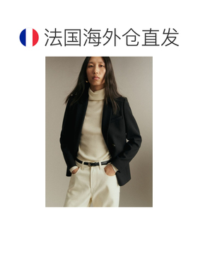 欧洲直邮自营Sezane Elodie女士黑色皮革冰面效果搭扣腰带