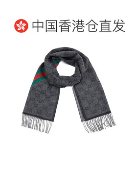 香港直邮GUCCI 古驰 男女通用配件双G花纹织带流苏羊毛围巾 57060